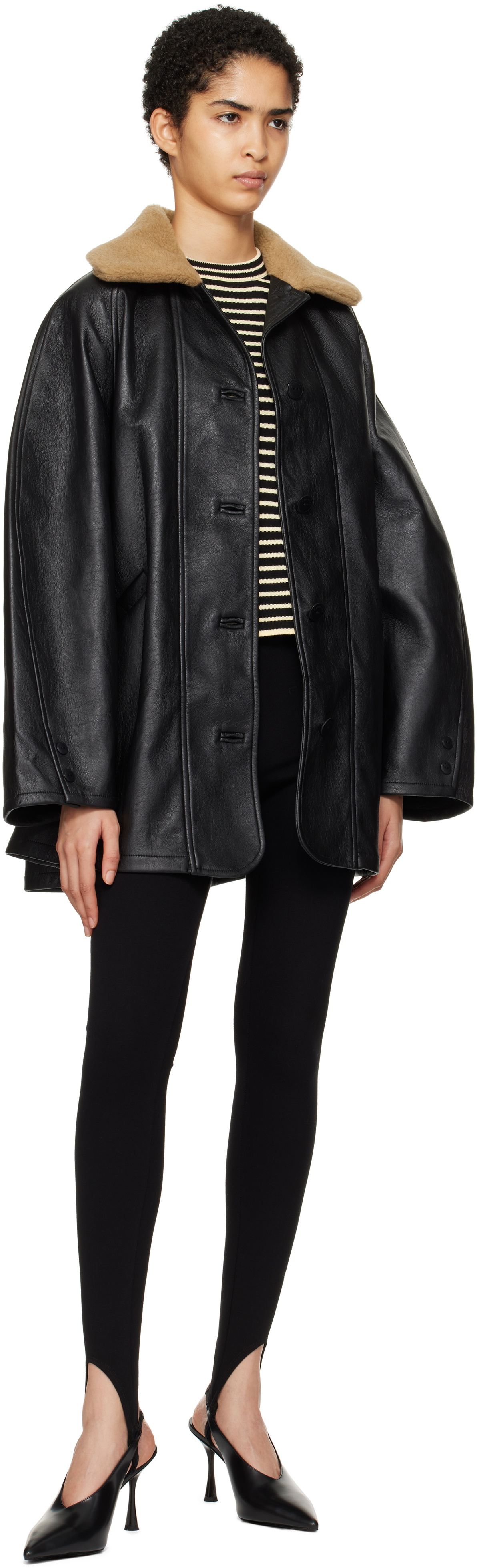 Cordera Black Aviator Midi Faux-Leather Jacket CORDERA
