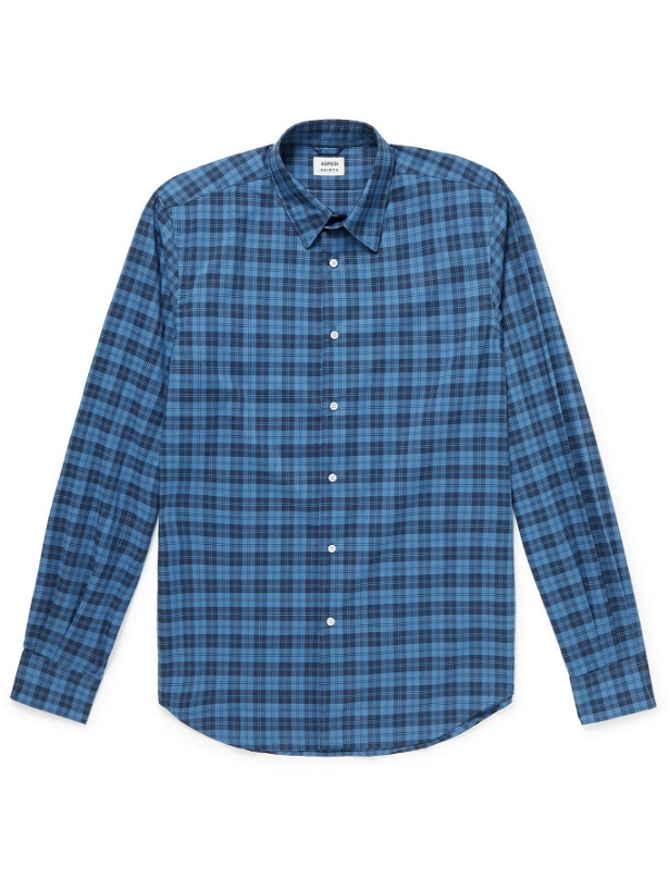 Photo: Aspesi - Slim-Fit Checked Cotton-Poplin Shirt - Blue
