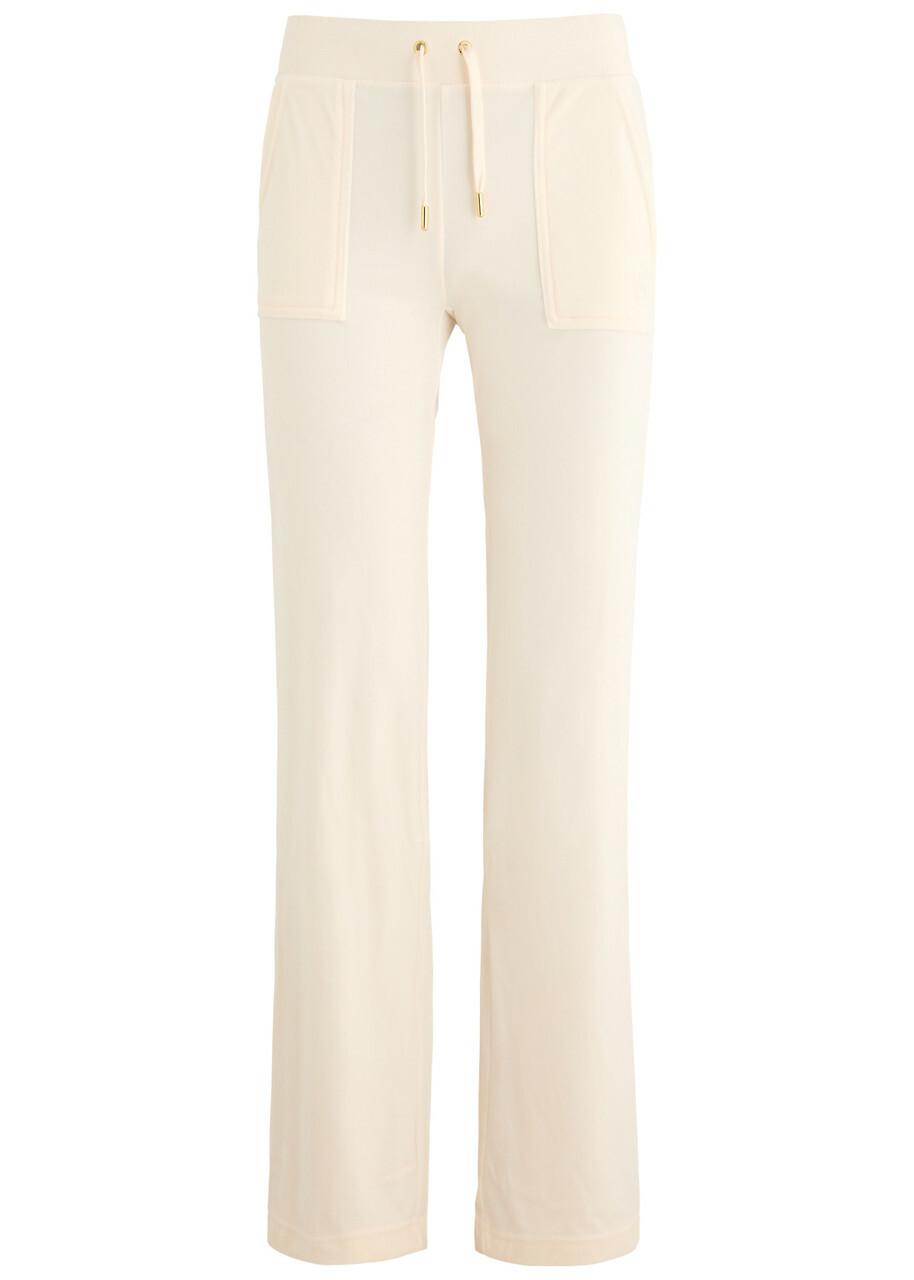 Juicy Couture Del Ray Logo-embroidered Velour Sweatpants Cream