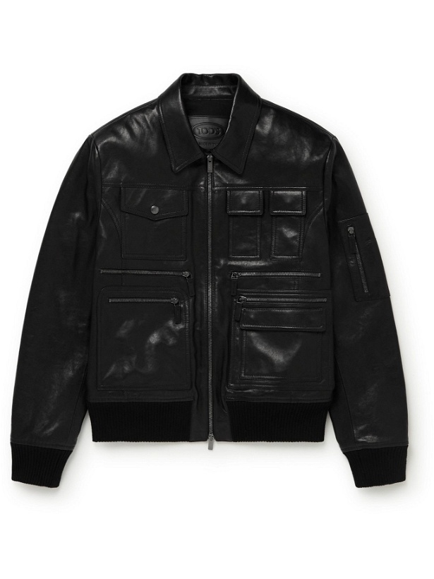 Photo: Tod's - Logo-Debossed Leather Bomber Jacket - Black