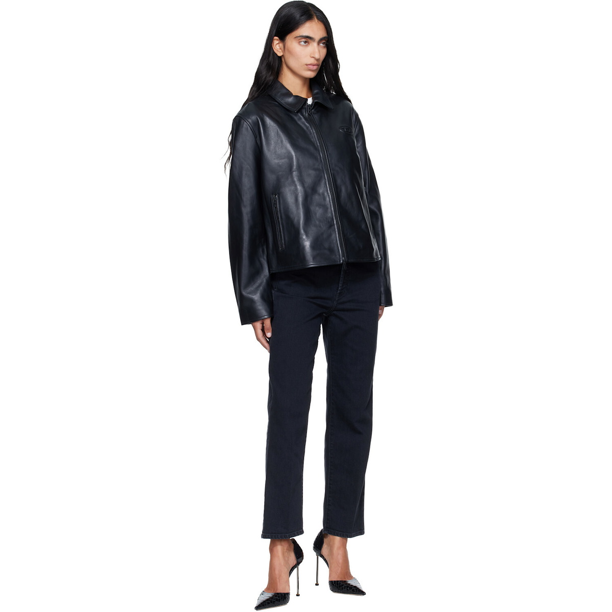 Diesel Black Leather Coach Jacket