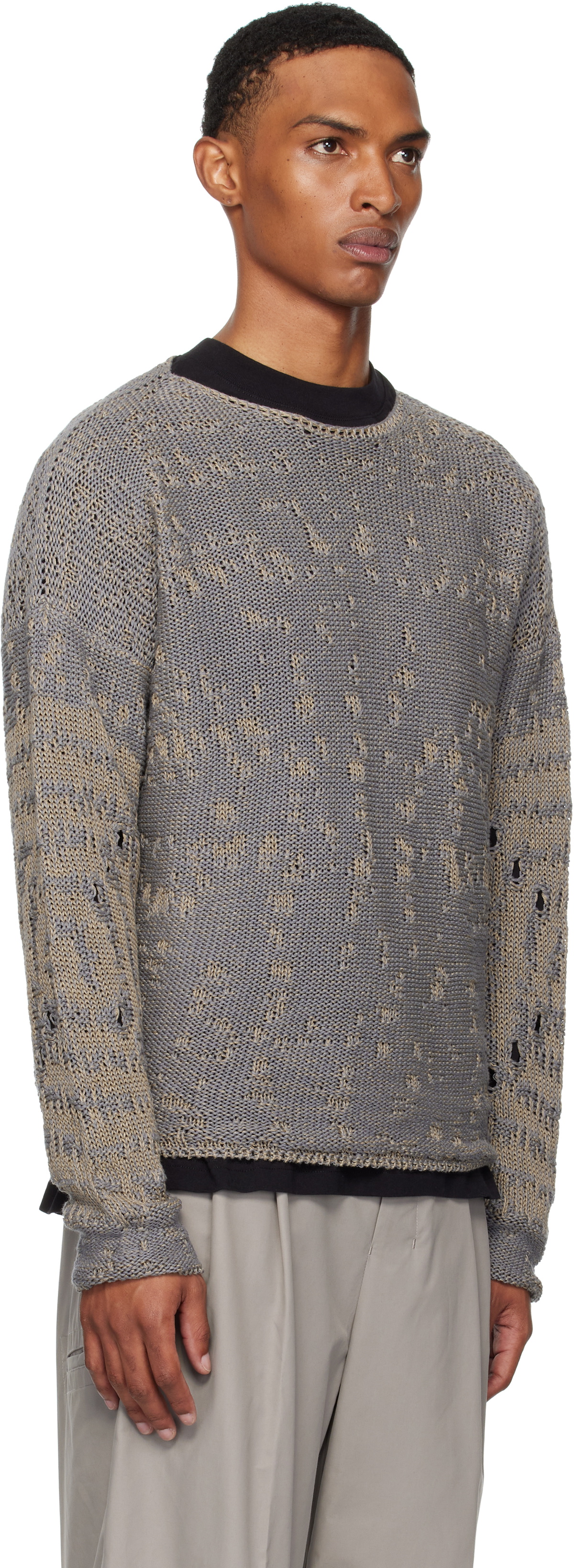 ROA Blue & Beige Vortex Crewneck Sweater