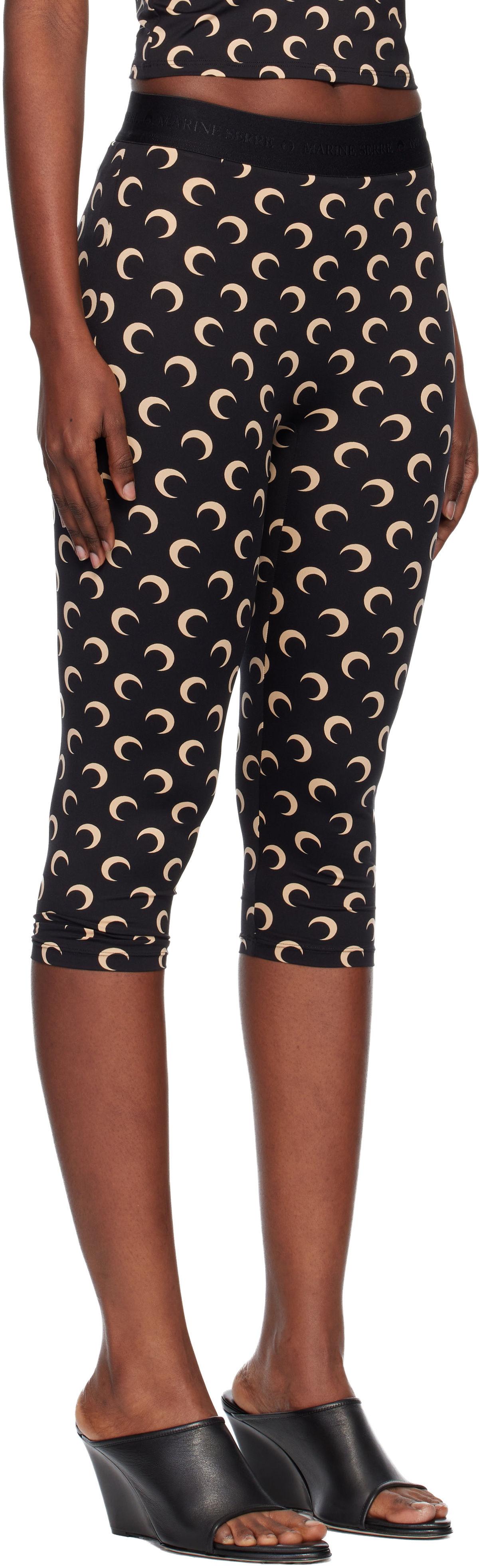 Marine Serre Black Recycled Moon Jersey Capri Leggings