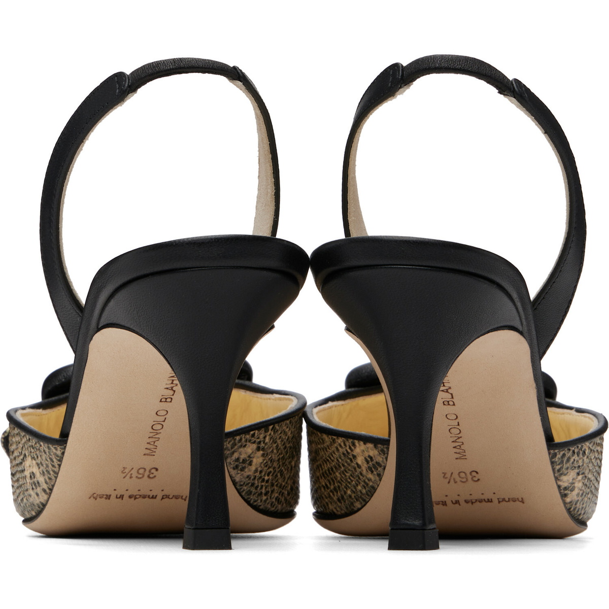 Manolo Blahnik Beige & Black Mayslibi Heels