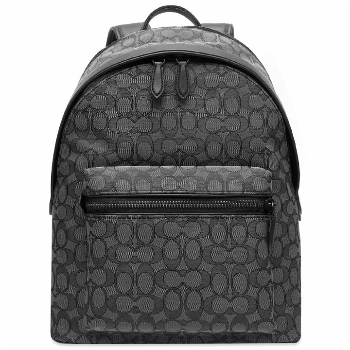 Photo: Coach Men's Signature Jacquard Backpack in Charcoal/Black