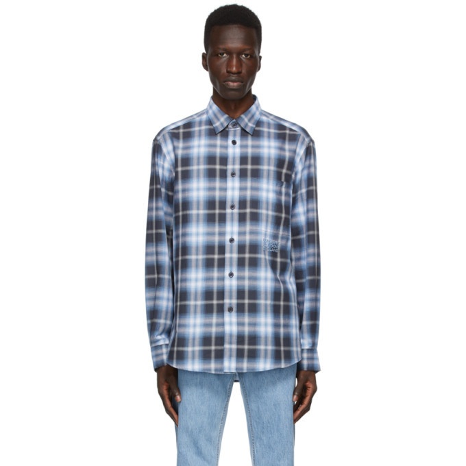 Photo: Burberry Navy Check Ombre Embroidered Logo Shirt