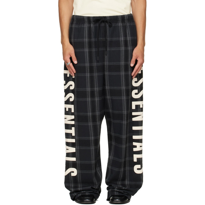 Photo: Fear of God ESSENTIALS Black & Gray Flannel Lounge Pants