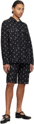 Anna Sui Black Embroidered Roses Denim Cargo Shorts