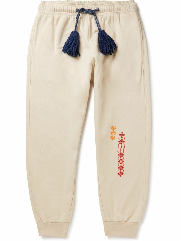 Photo: Adish - Tapered Logo-Embroidered Cotton-Jersey Sweatpants - Neutrals