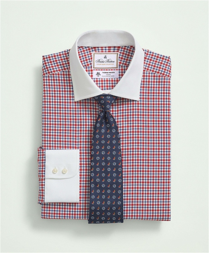 Photo: Brooks Brothers Men's X Thomas Mason Cotton Poplin English Collar, Check Dress Shirt | Red