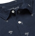 Hartford - Printed Cotton and Linen-Blend Jersey Polo Shirt - Men - Navy