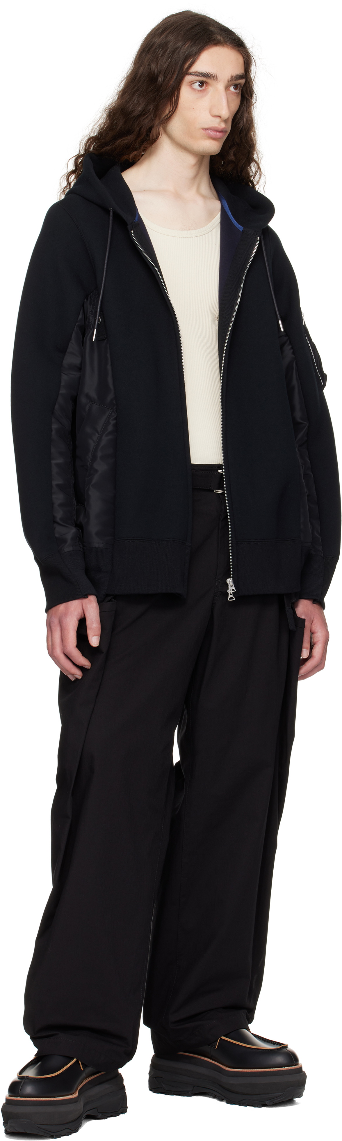 sacai Black Sponge Sweat & Nylon Twill Hoodie Sacai