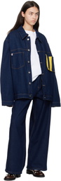 Charles Jeffrey LOVERBOY Navy Knit Patch Cargo Denim Jacket