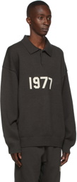 Essentials Black Knit '1977' Long Sleeve Polo