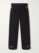 BODE - Lucky Draw Straight-Leg Pleated Embroidered Cotton-Twill Trousers - Black