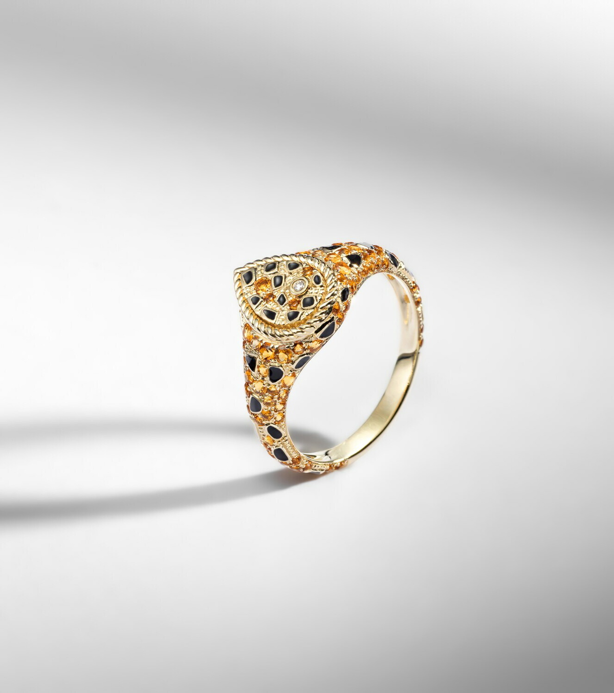 Yvonne Léon Poire Mini 9kt gold and enamel pinky ring with citrines and diamonds
