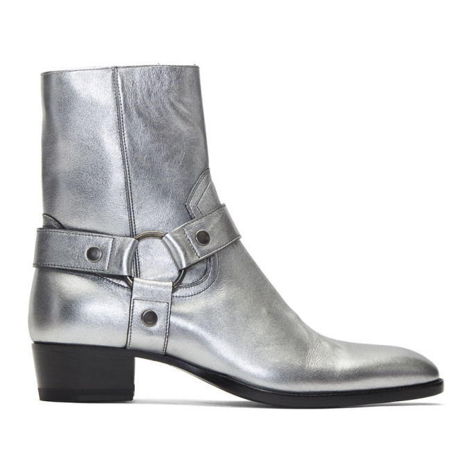 Photo: Saint Laurent Silver Wyatt Harness Boots