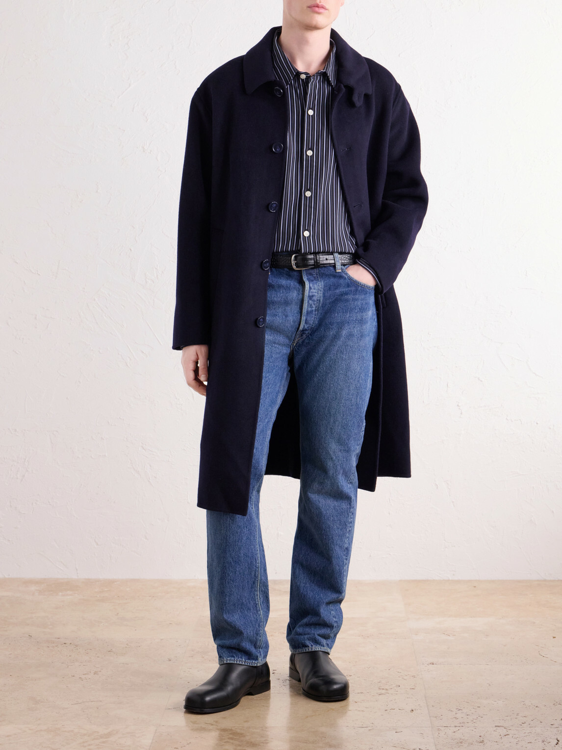 Officine Générale - Braxton Suede-Trimmed Wool Coat - Blue
