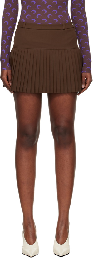 Photo: Marine Serre Brown Virgin Wool Stretch Twill Miniskirt