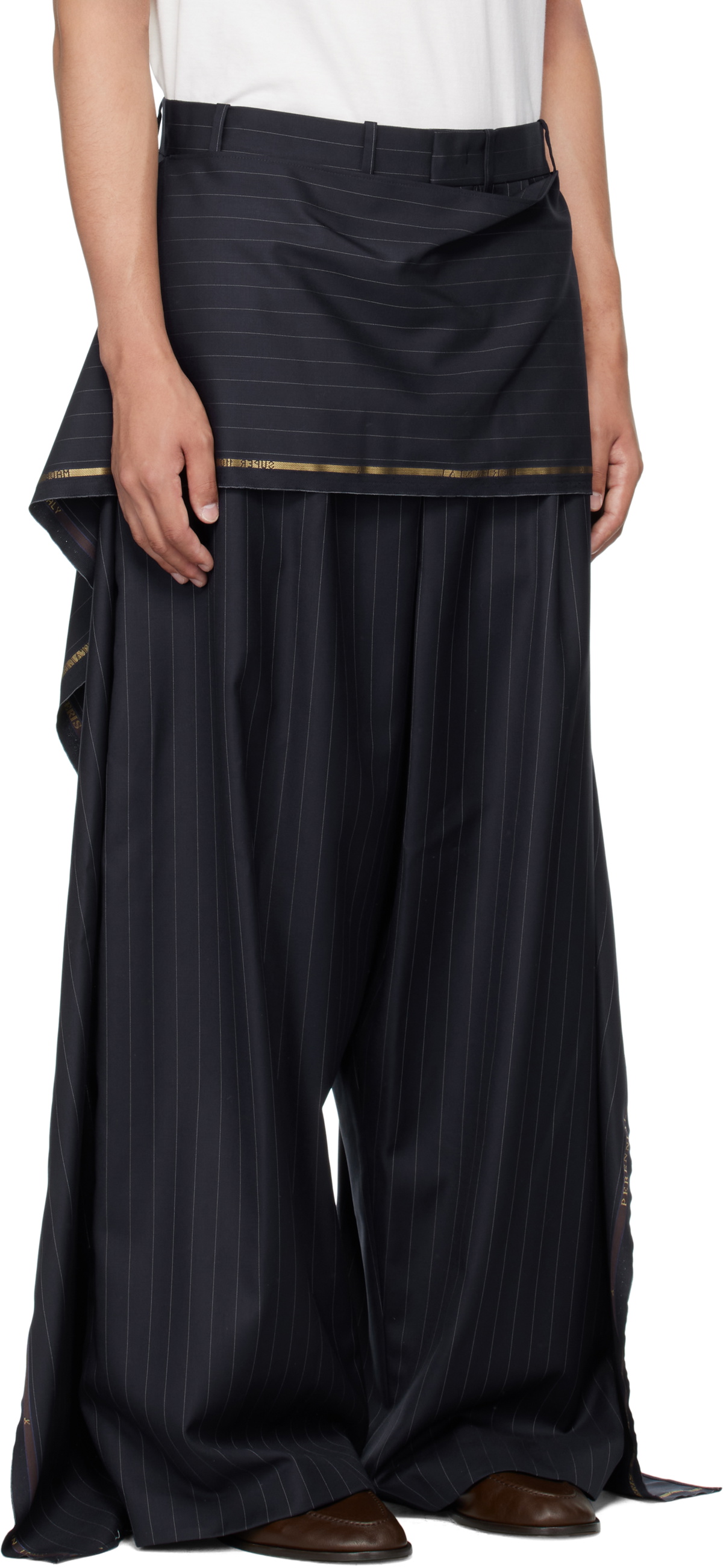 Hed Mayner Navy Wool Suiting Trousers