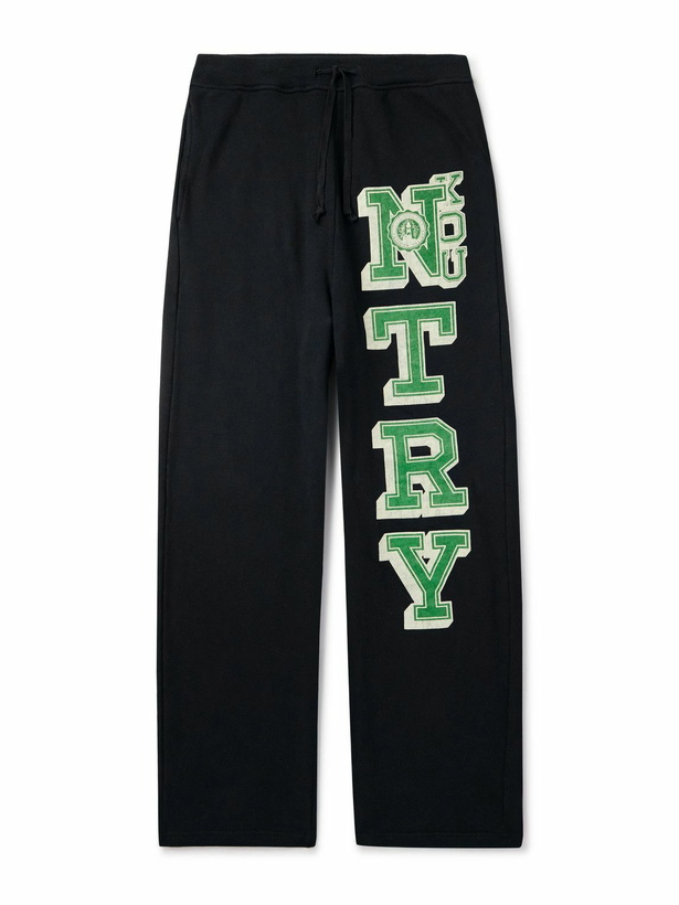 Photo: KAPITAL - N.TRY Straight-Leg Printed Cotton-Jersey Sweatpants - Black