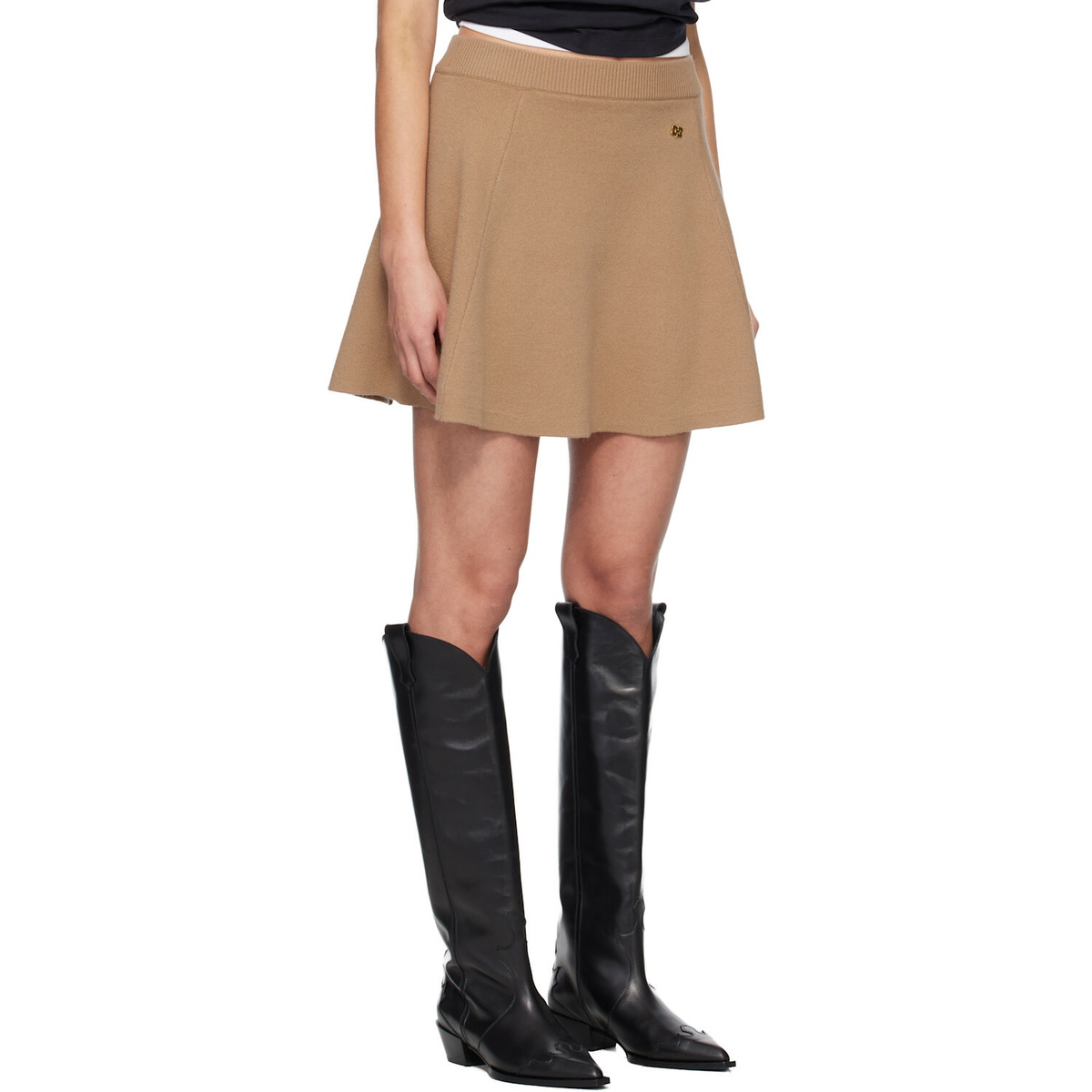GANNI Tan Cashmere Wool Miniskirt