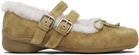 OPEN YY Tan Shearling Heart Stud Ballet Flats