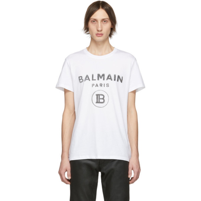 Photo: Balmain White Tagged Logo T-Shirt