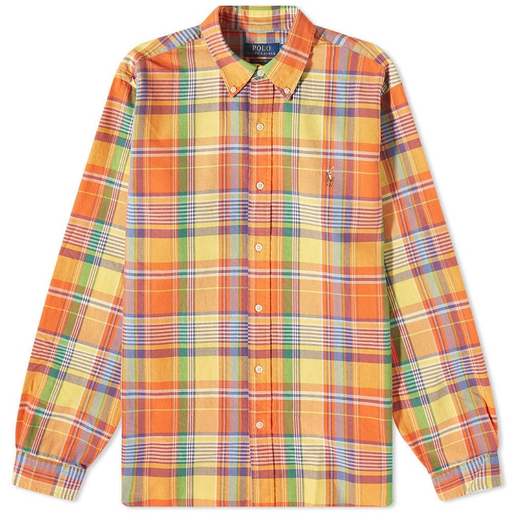 Photo: Polo Ralph Lauren Men's Madras Check Button Down Shirt in Orange/Yellow Multi