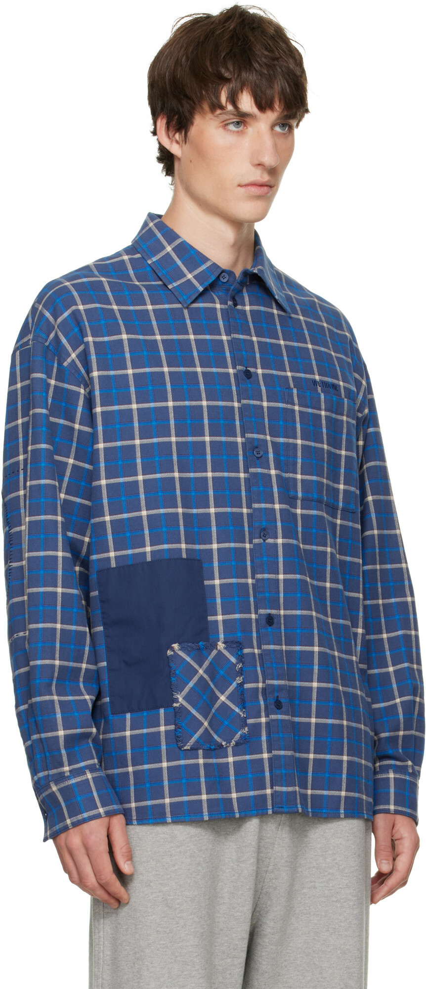 We11done Blue Repaired Checked Shirt