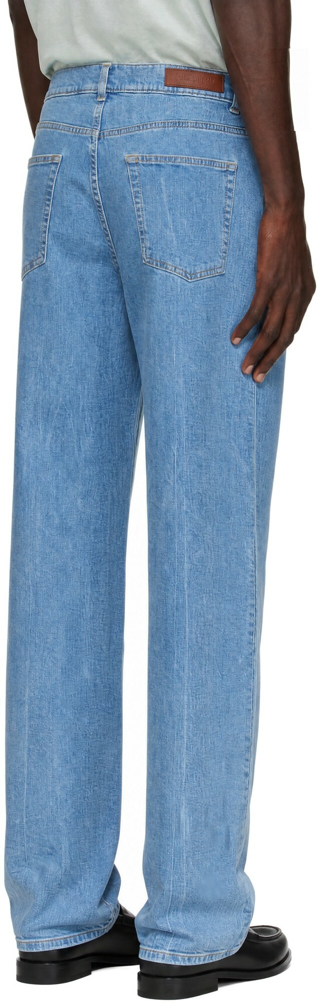 Palm Angels Blue Splitted Curved Logo 5-Pocket Jeans