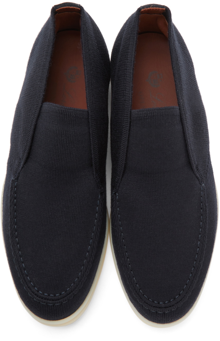 Loro Piana Navy Knit Open Walk Boots Loro Piana