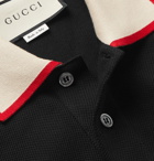 Gucci - Slim-Fit Webbing-Trimmed Stretch-Cotton Piqué Polo Shirt - Black