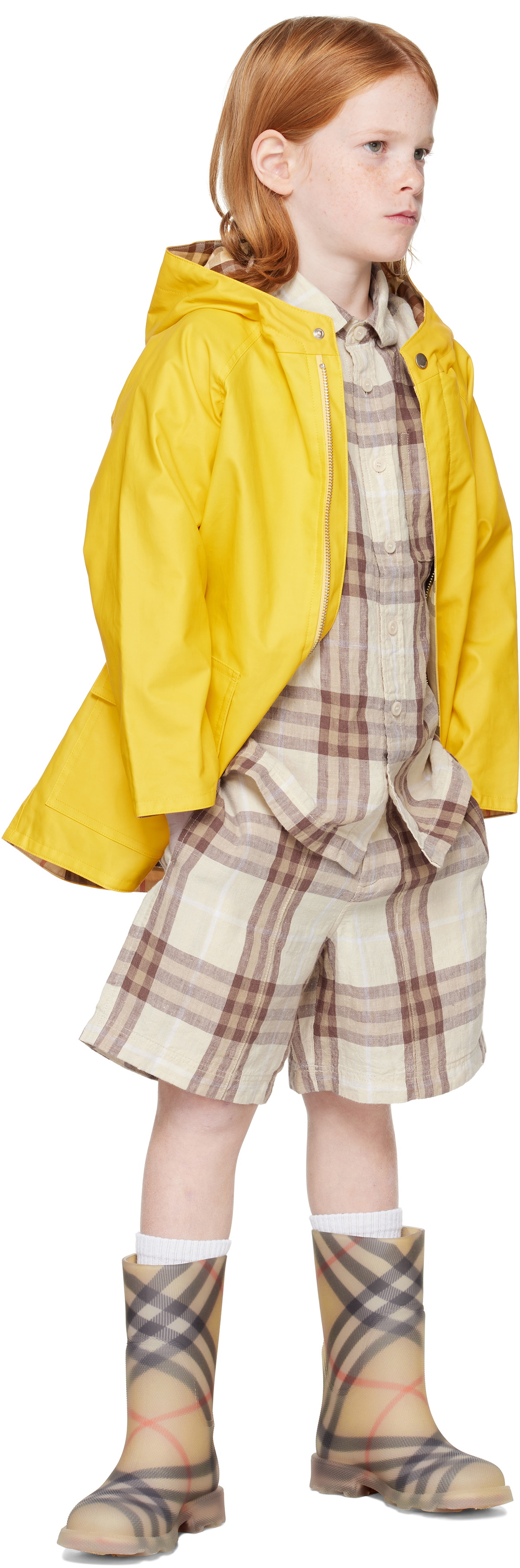 Burberry Kids Yellow Check Cotton Reversible Jacket