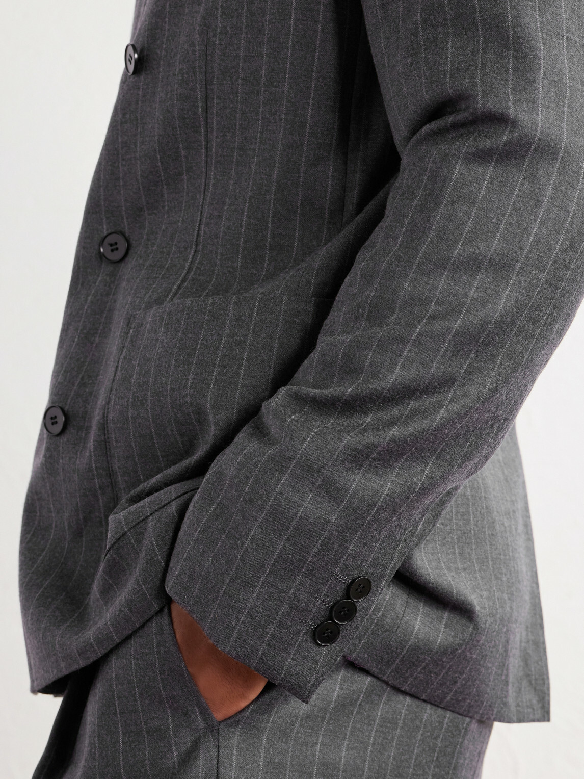 NN07 - Jordin 10052 Pinstripe Double-Breasted Suit Jacket - Gray