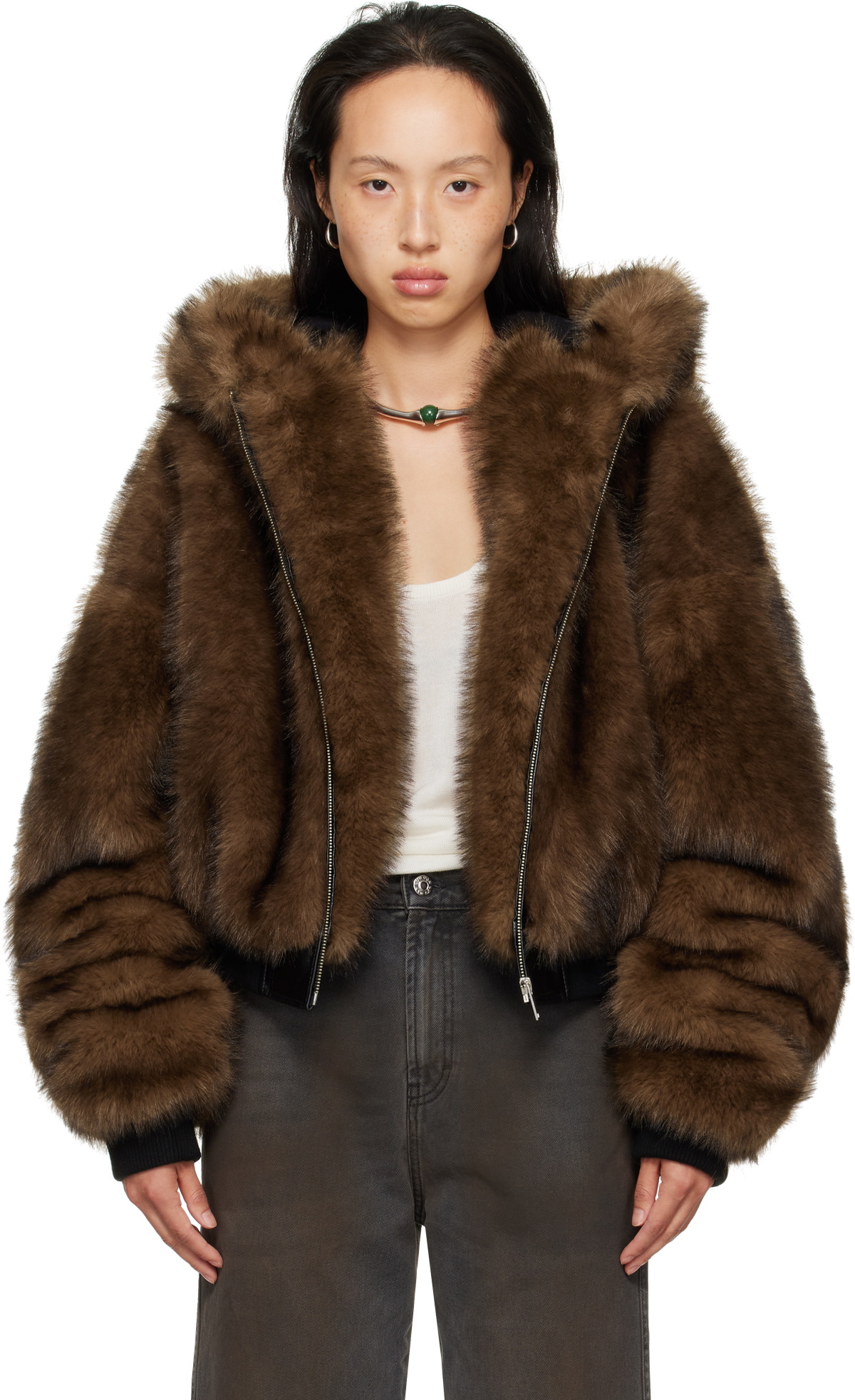 LU'U DAN Brown Yeti Outlaw Faux-Fur Jacket