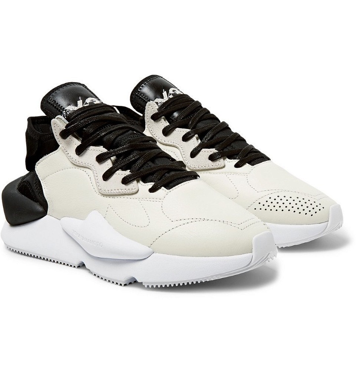 Photo: Y-3 - Kaiwa Suede-Trimmed Leather and Neoprene Sneakers - Ecru