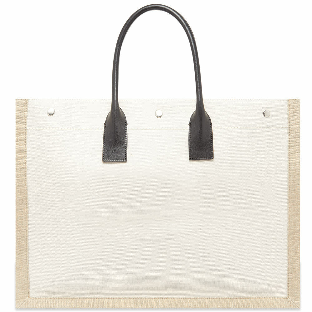 rive gauche north/south tote bag in printed linen and leather