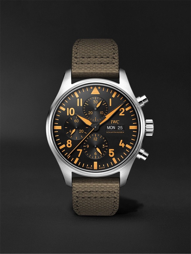 Photo: IWC Schaffhausen - Pilot's Automatic Chronograph 43mm Stainless Steel and Leather Watch, Ref. No. IW377730