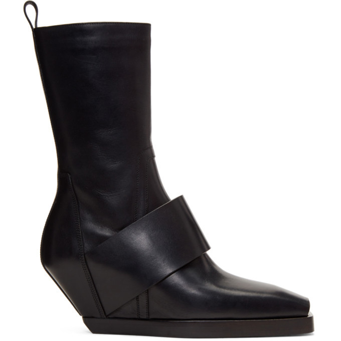 靴 Rick Owens Waxed-leather cowboy boots Rick Owens Black Walrus Cowboy Boots Rick Owens