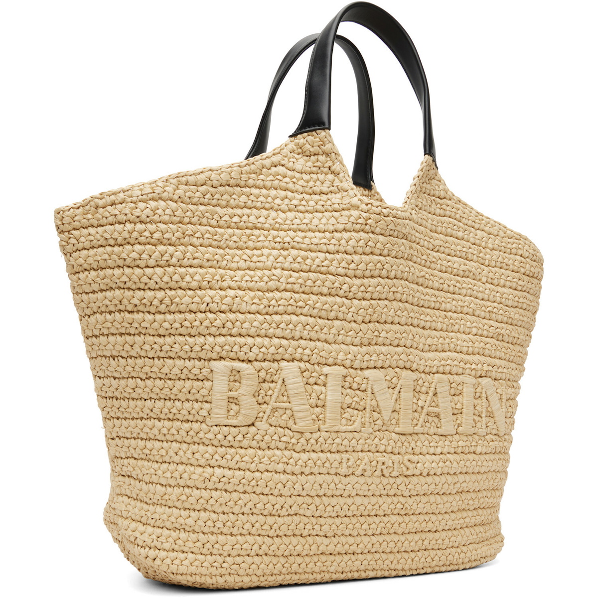 BALMAIN Beige 'BALMAIN' Crochet Tote