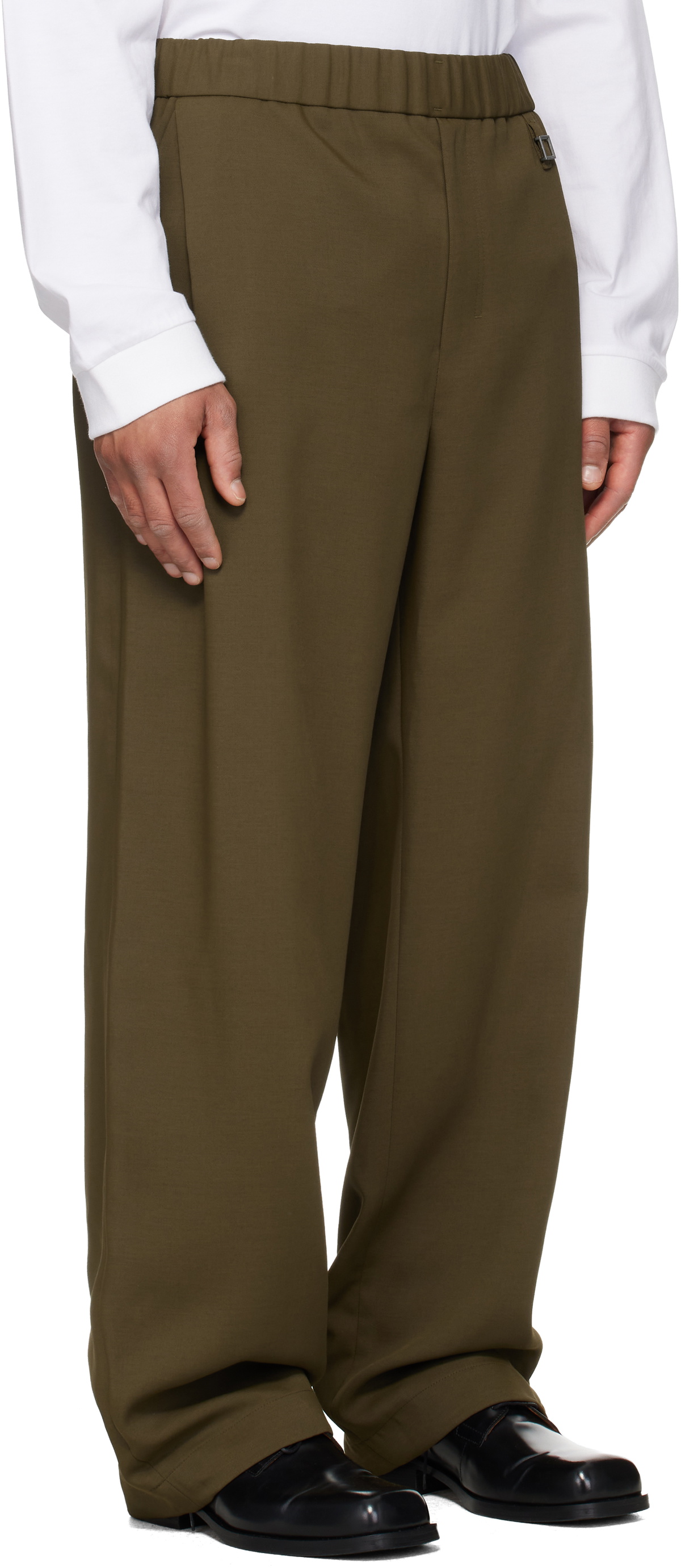 WOOYOUNGMI Khaki Twill Elasticized Waist Trousers