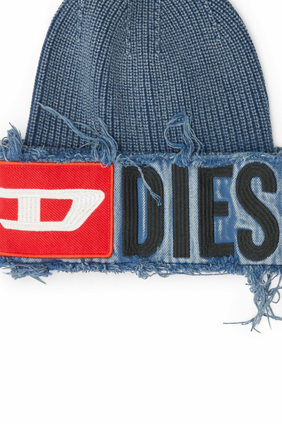 Diesel Denim effect beanie with bold patch detail - Knit caps - Unisex - Blue