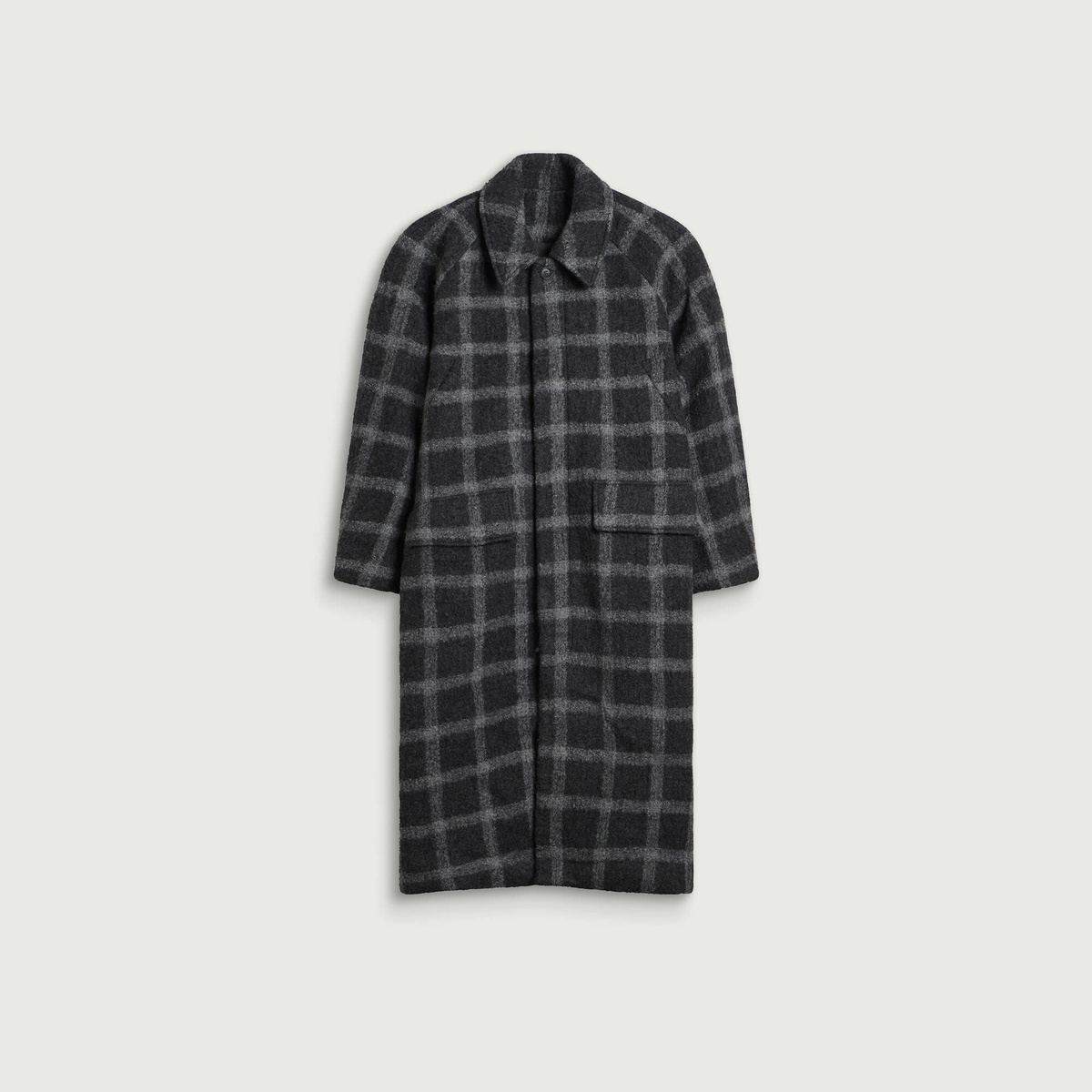 Gander Men's Long Coat in Grey Windowpane