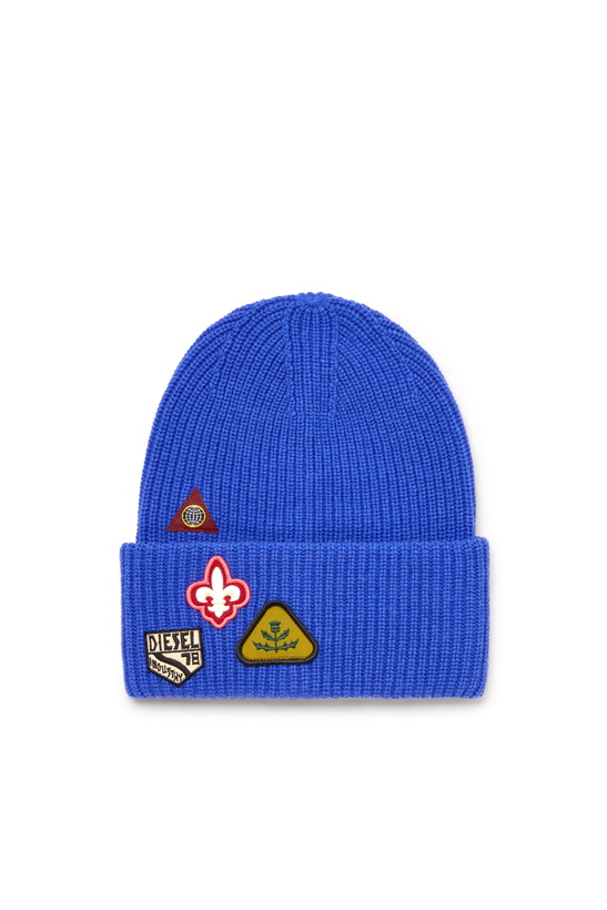Photo: Diesel Wool beanie with logo patches - Knit caps - Unisex - Blue