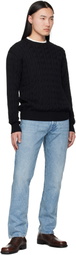 Ralph Lauren Purple Label Black Cotton Silk Cable Crewneck Sweater