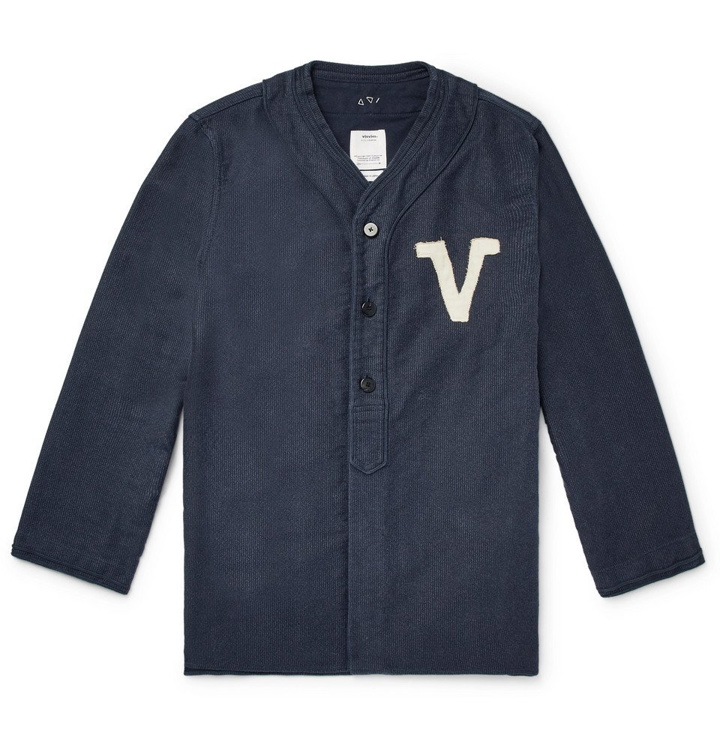 Photo: visvim - Dugout Logo-Appliqued Pinstriped Denim Shirt - Men - Navy