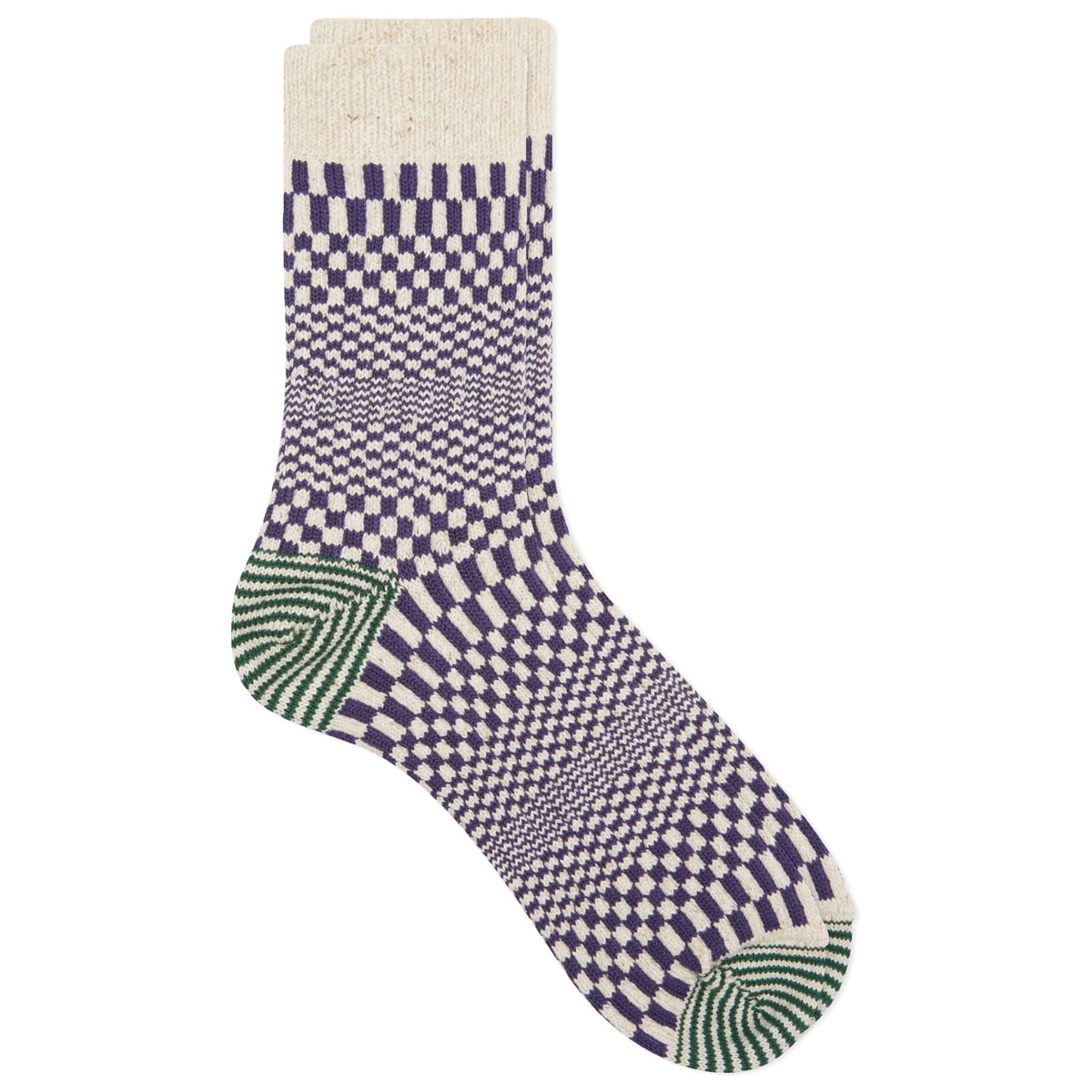 RoToTo Warped Checker Crew Sock in Blueberry
