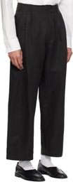 YOKE Black Linen Silk Kersey 3pleated Tapered Trousers