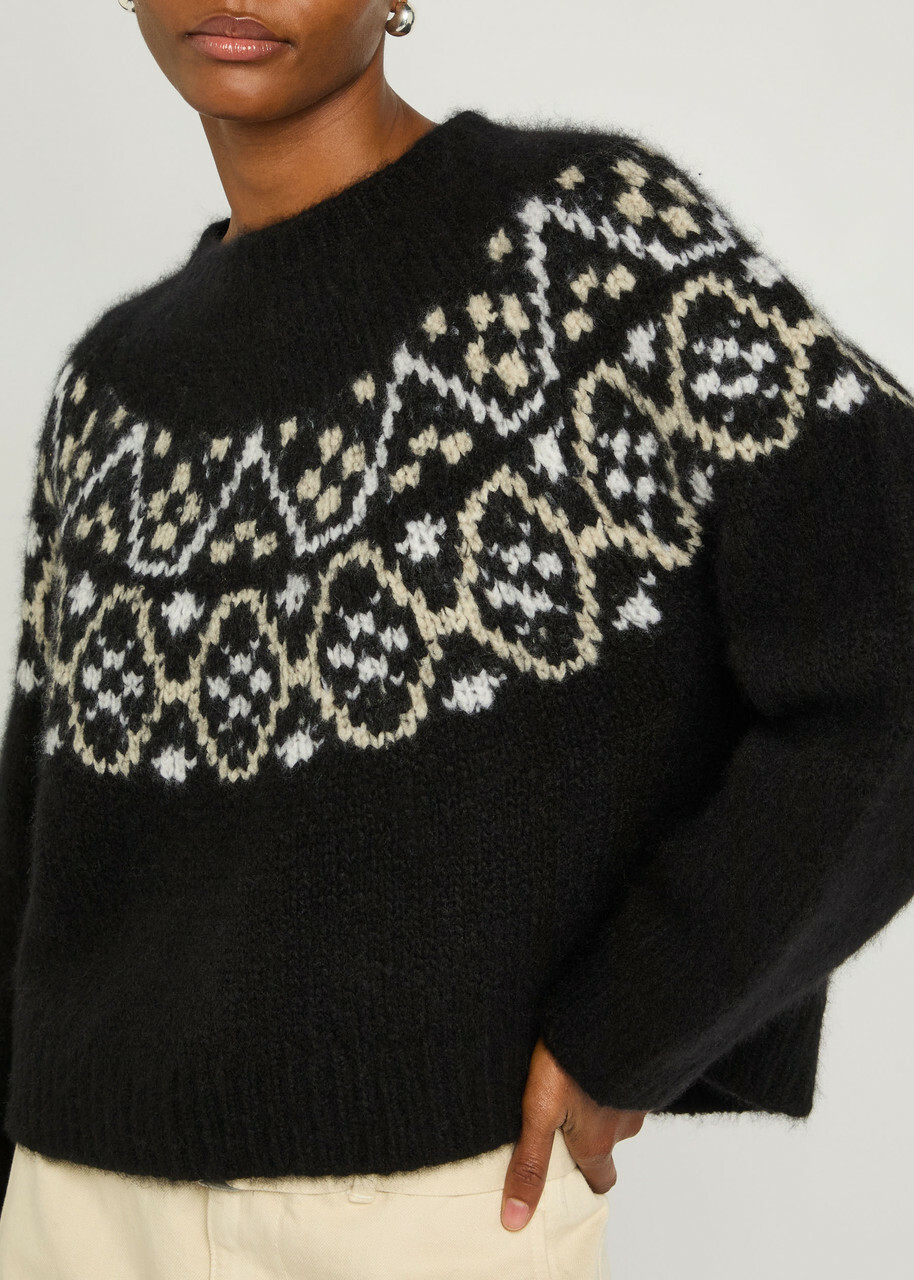 Nili Lotan Chrissy Patterned Cashmere and Silk-blend Jumper Black